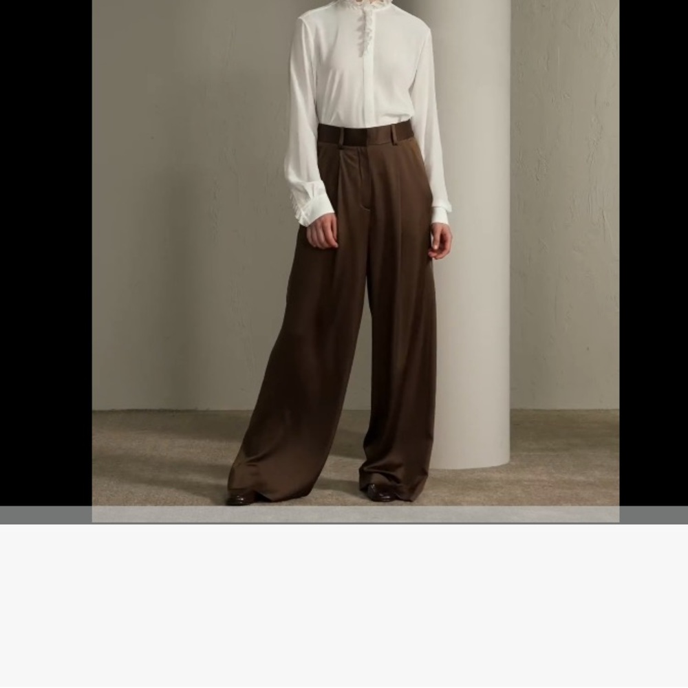 Elegant Brown ( Breen ) Wide Leg High Waisted Silk Dress Pants